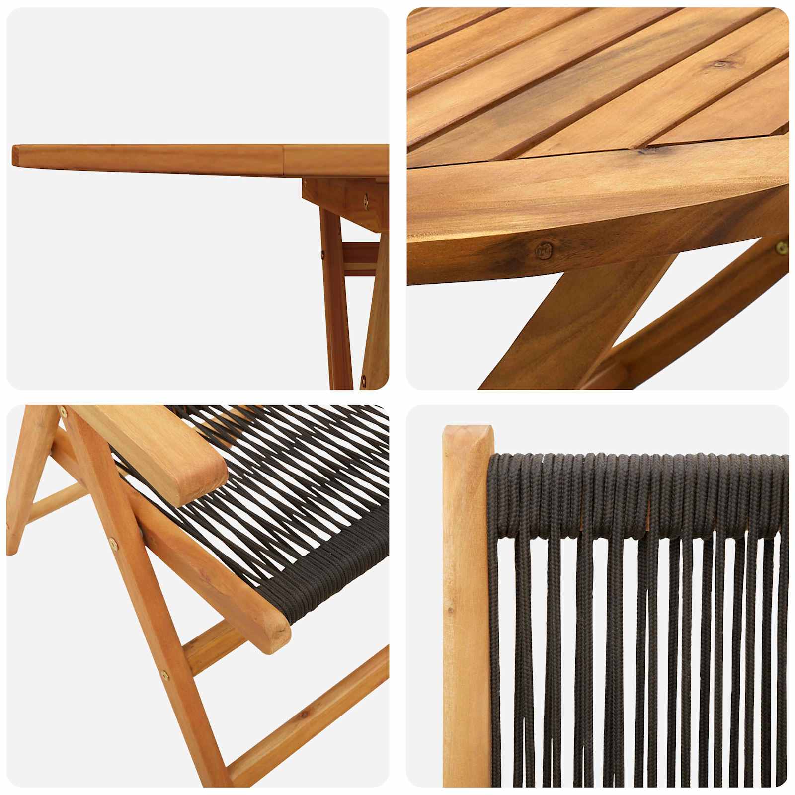 Garden Dining Set Folding 5 pcs Black Solid Acacia Wood