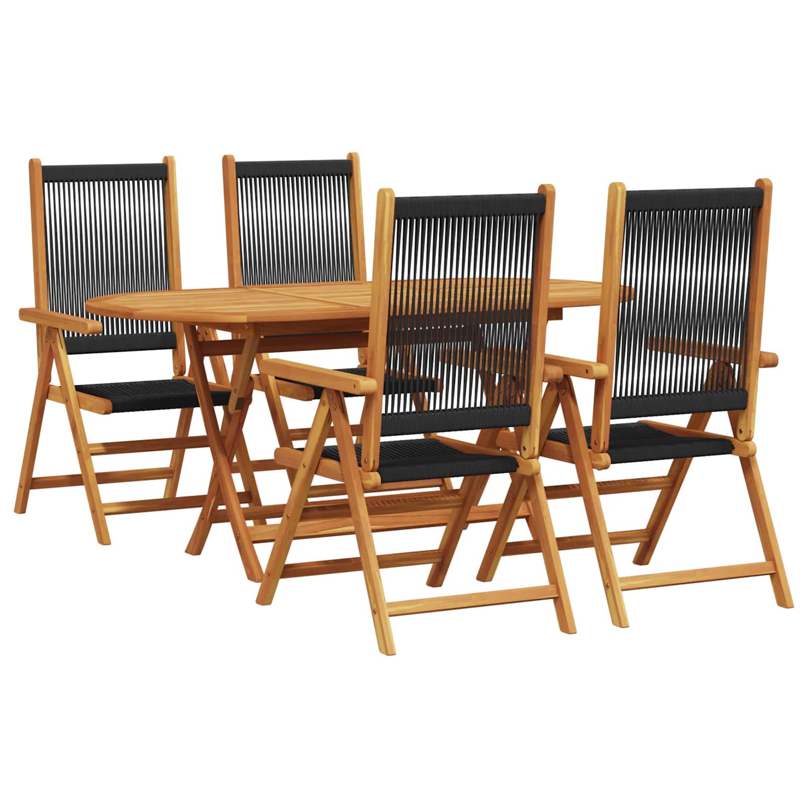 Garden Dining Set Folding 5 pcs Black Solid Acacia Wood
