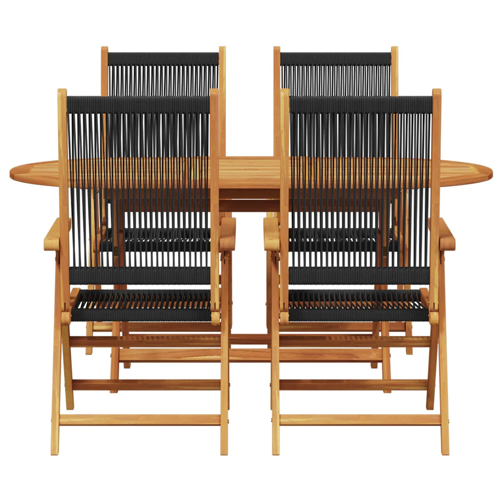 Garden Dining Set Folding 5 pcs Black Solid Acacia Wood