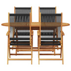 Garden Dining Set Folding 5 pcs Black Solid Acacia Wood