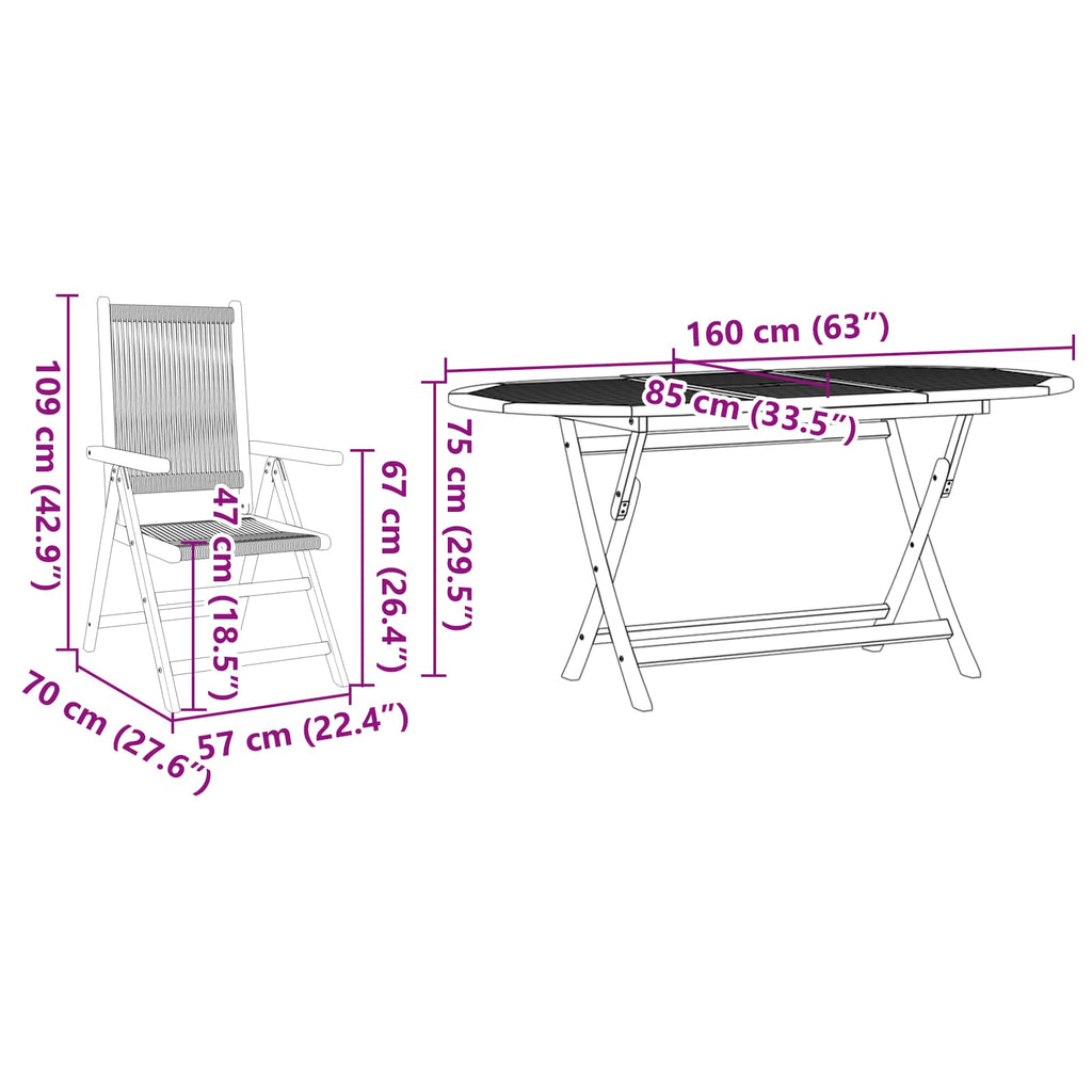 Garden Dining Set Folding 5 pcs Black Solid Acacia Wood