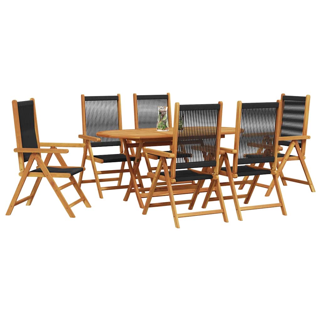 Garden Dining Set Folding 7 pcs Black Solid Acacia Wood