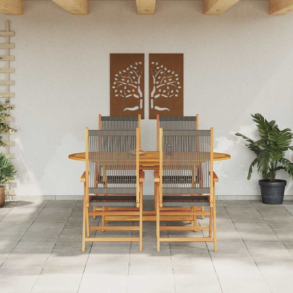 Garden Dining Set Folding 5 pcs Grey Solid Acacia Wood