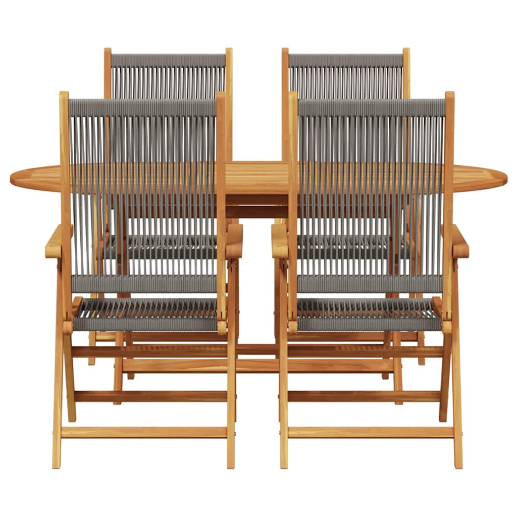 Garden Dining Set Folding 5 pcs Grey Solid Acacia Wood