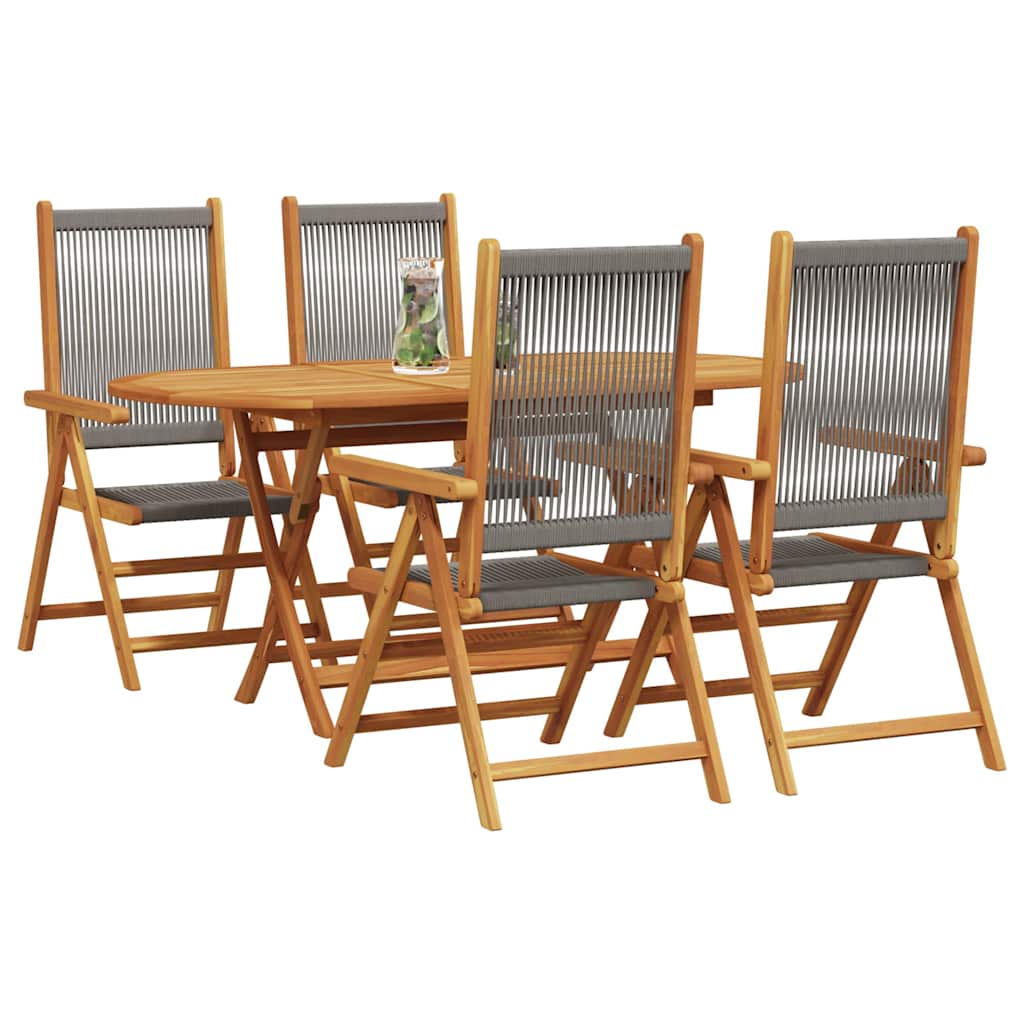 Garden Dining Set Folding 5 pcs Grey Solid Acacia Wood