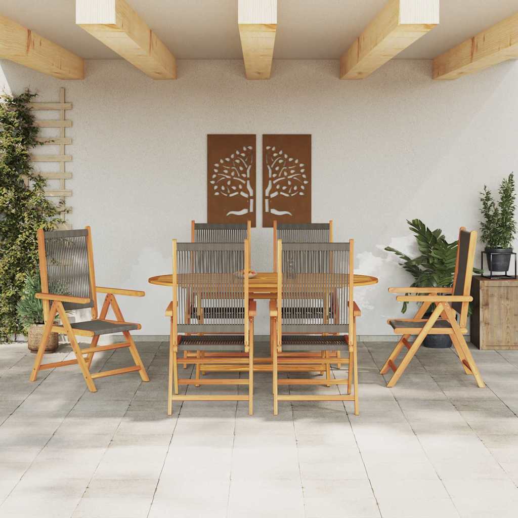 Garden Dining Set Folding 7 pcs Grey Solid Acacia Wood