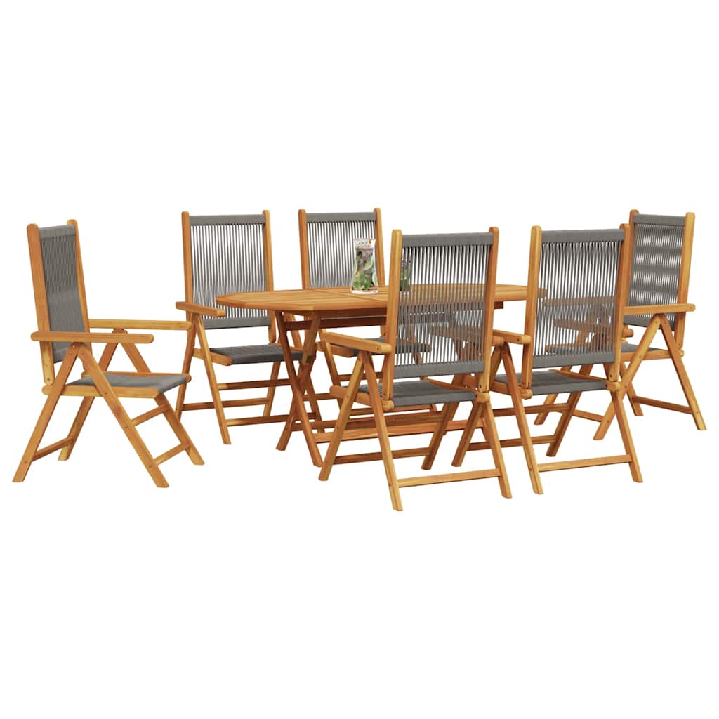 Garden Dining Set Folding 7 pcs Grey Solid Acacia Wood