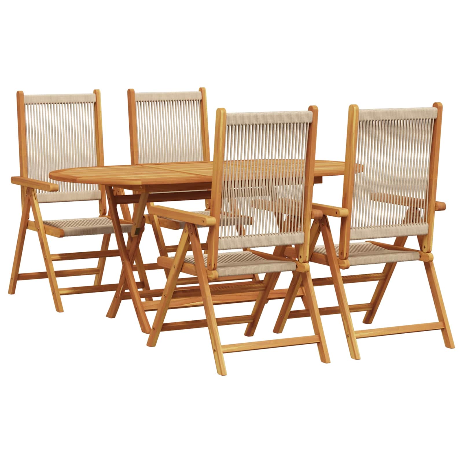 Garden Dining Set Folding 5 pcs Beige Solid Acacia Wood