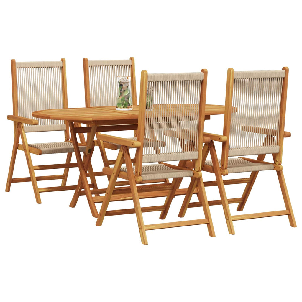 Garden Dining Set Folding 5 pcs Beige Solid Acacia Wood