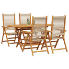 Garden Dining Set Folding 5 pcs Beige Solid Acacia Wood