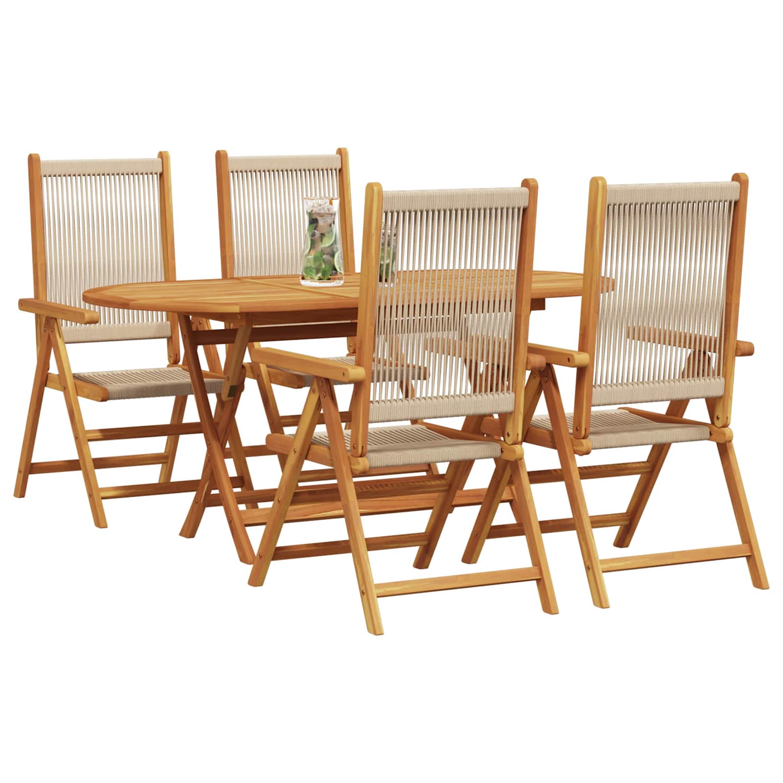 Garden Dining Set Folding 5 pcs Beige Solid Acacia Wood