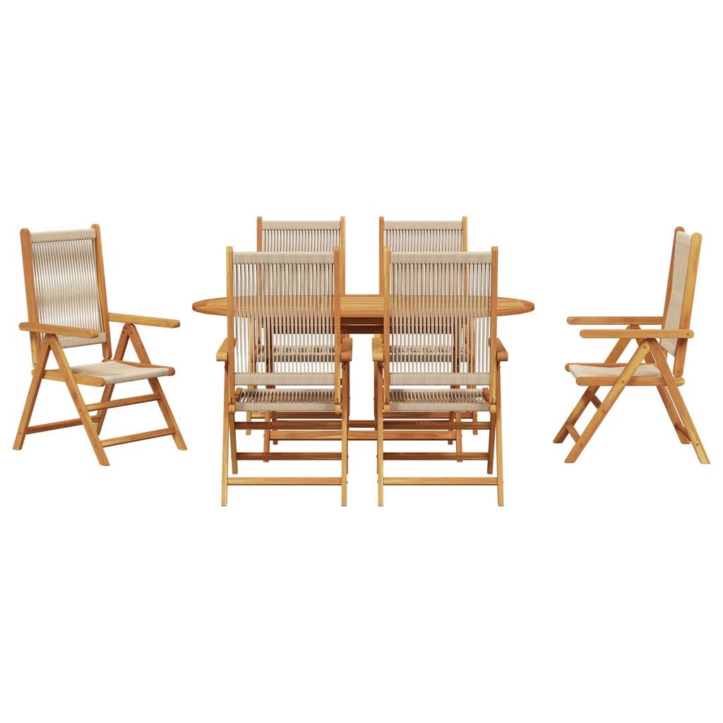 Garden Dining Set Folding 7 pcs Beige Solid Acacia Wood