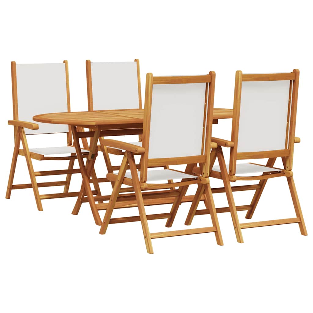 Garden Dining Set Folding 5 pcs Cream White Solid Acacia Wood