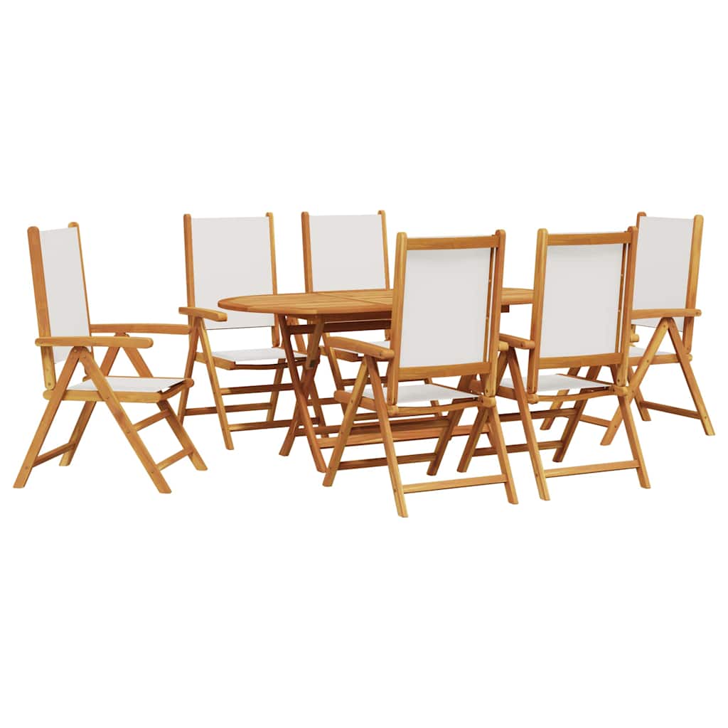 Garden Dining Set Folding 7 pcs Cream White Solid Acacia Wood