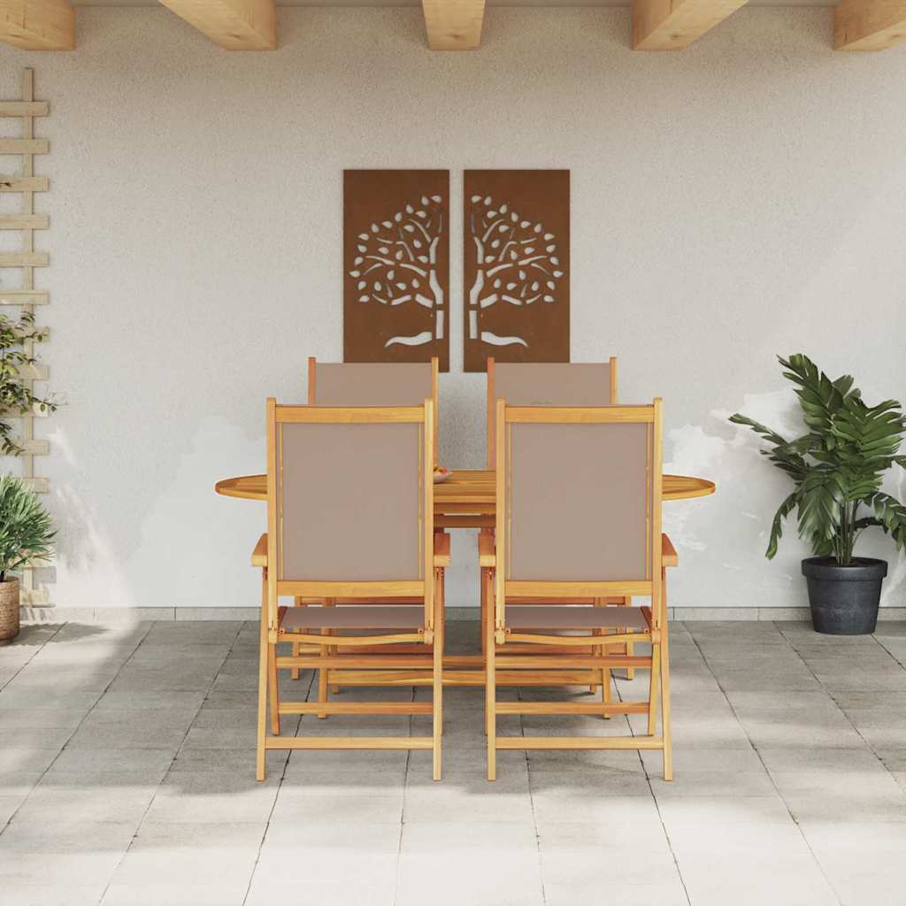 Garden Dining Set Folding 5 pcs Taupe Solid Acacia Wood