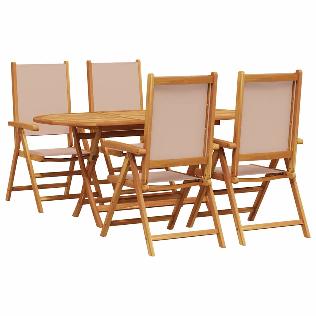 Garden Dining Set Folding 5 pcs Taupe Solid Acacia Wood