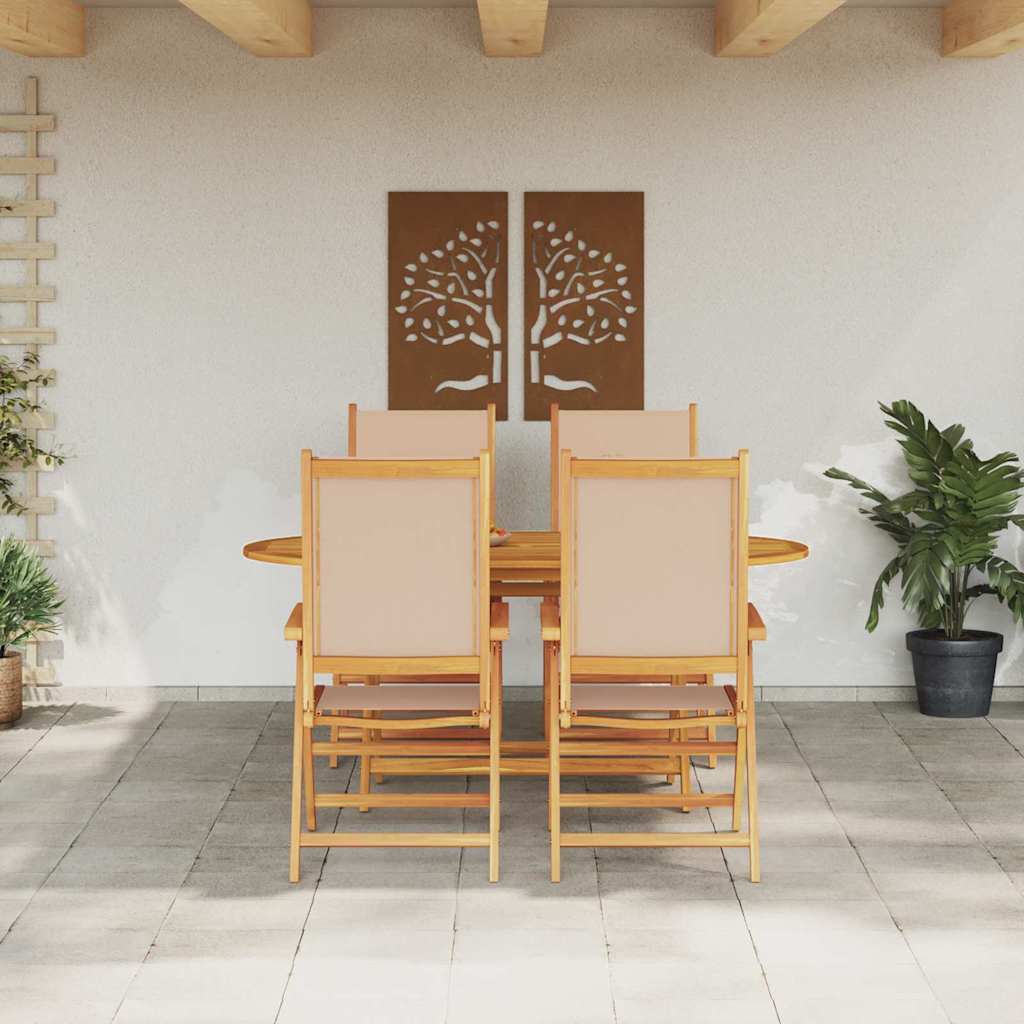 Garden Dining Set Folding 5 pcs Beige Solid Acacia Wood