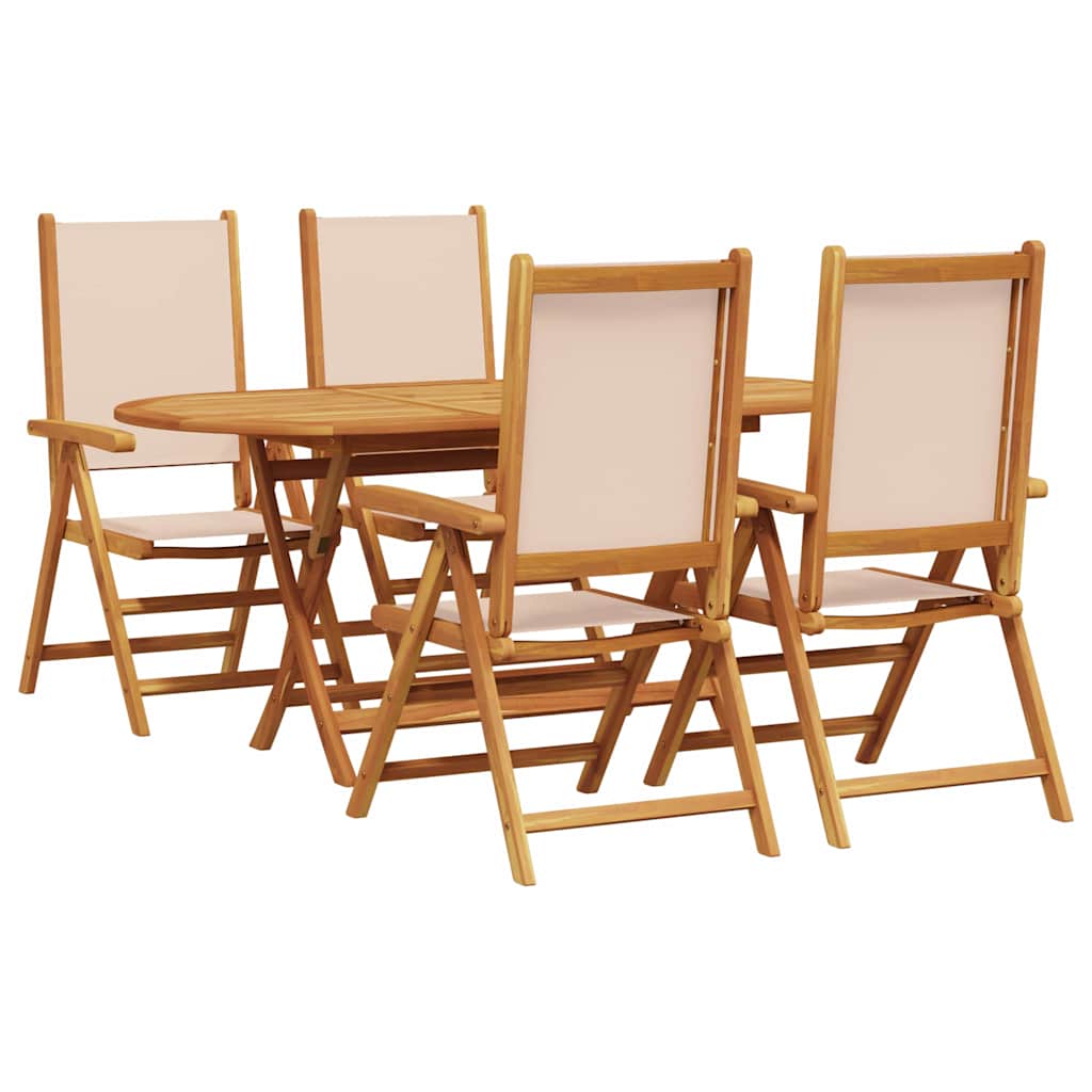 Garden Dining Set Folding 5 pcs Beige Solid Acacia Wood