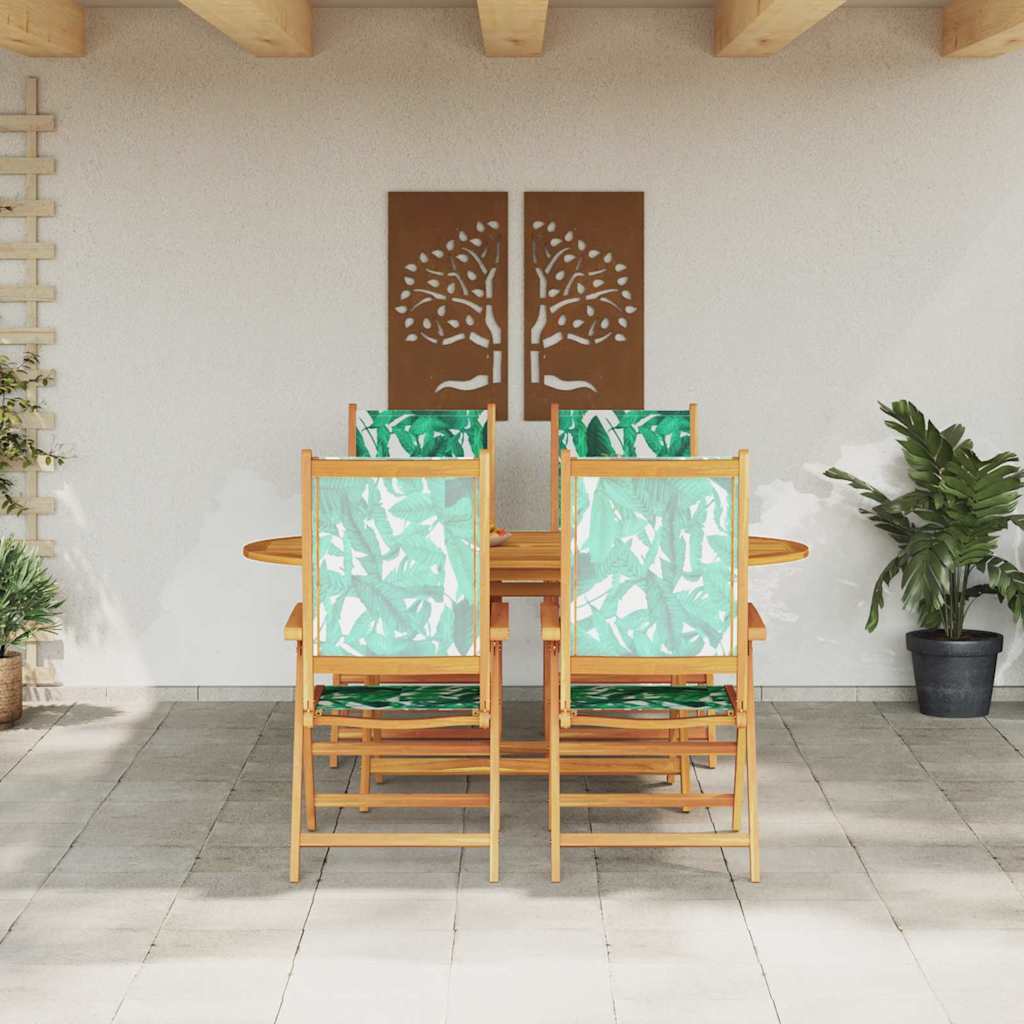 Garden Dining Set Folding 5 pcs Leaf Pattern Solid Acacia Wood