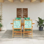 Garden Dining Set Folding 5 pcs Leaf Pattern Solid Acacia Wood