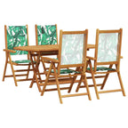 Garden Dining Set Folding 5 pcs Leaf Pattern Solid Acacia Wood