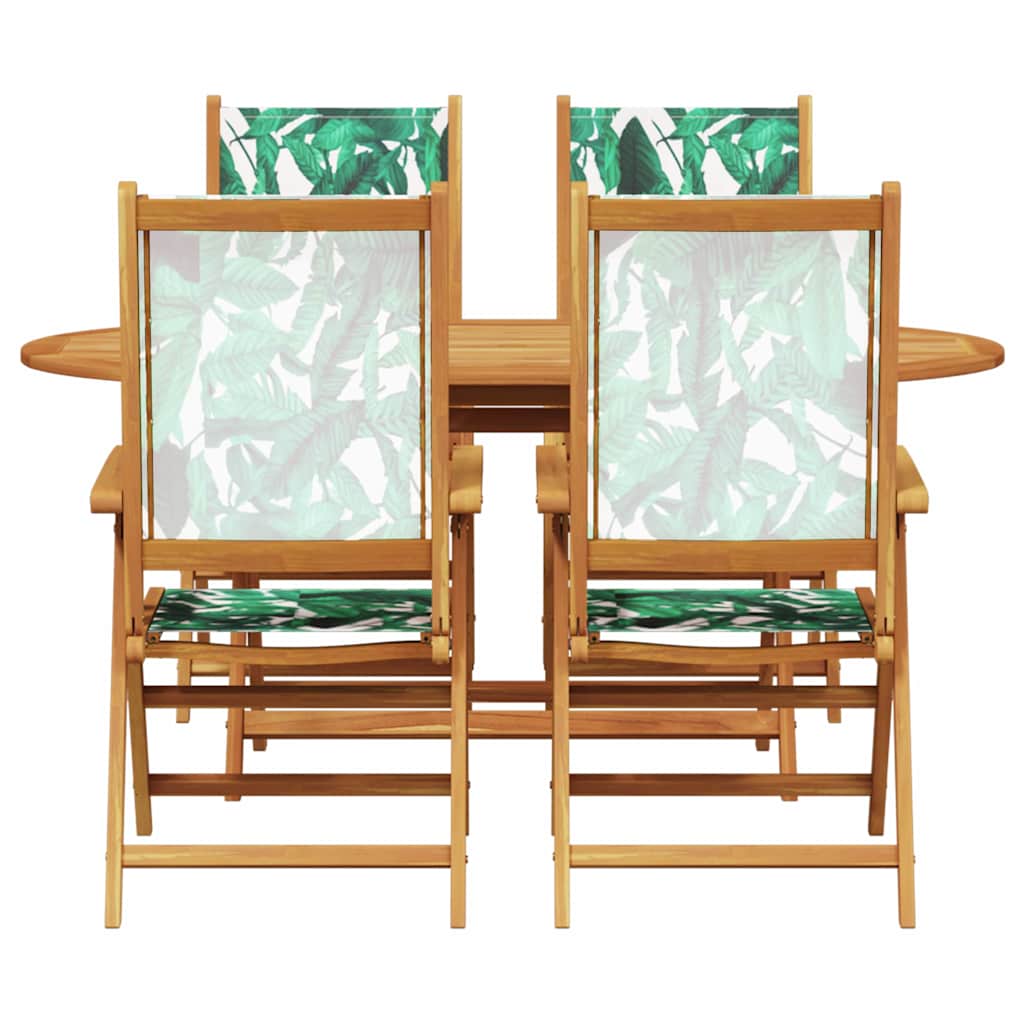 Garden Dining Set Folding 5 pcs Leaf Pattern Solid Acacia Wood
