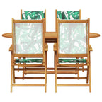 Garden Dining Set Folding 5 pcs Leaf Pattern Solid Acacia Wood