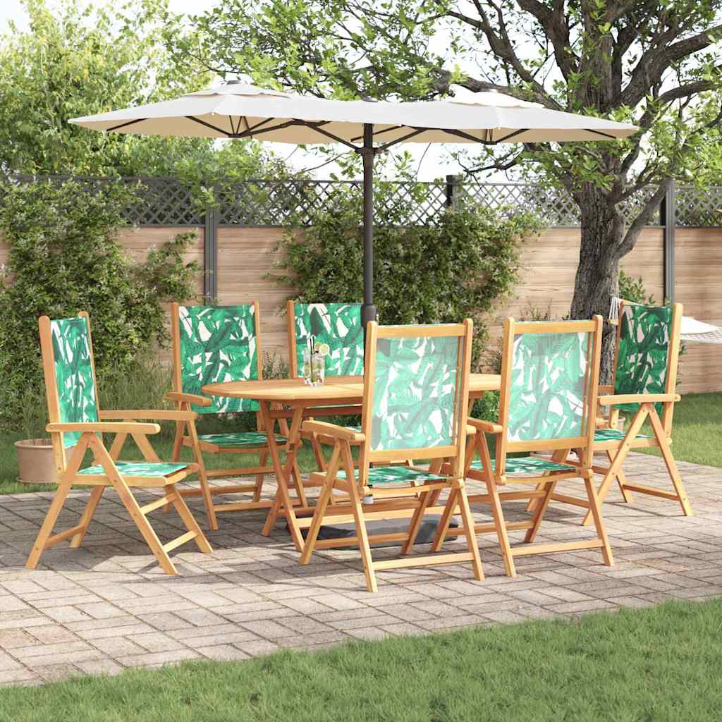 Garden Dining Set Folding 7 pcs Leaf Pattern Solid Acacia Wood