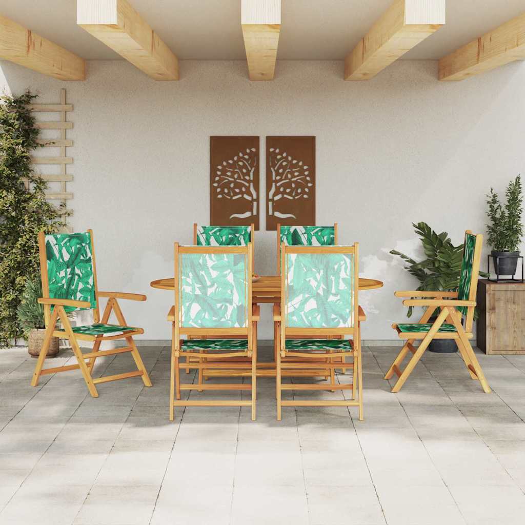 Garden Dining Set Folding 7 pcs Leaf Pattern Solid Acacia Wood