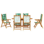Garden Dining Set Folding 7 pcs Leaf Pattern Solid Acacia Wood