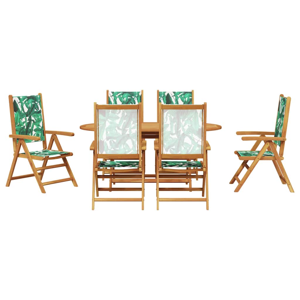 Garden Dining Set Folding 7 pcs Leaf Pattern Solid Acacia Wood