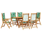 Garden Dining Set Folding 7 pcs Leaf Pattern Solid Acacia Wood