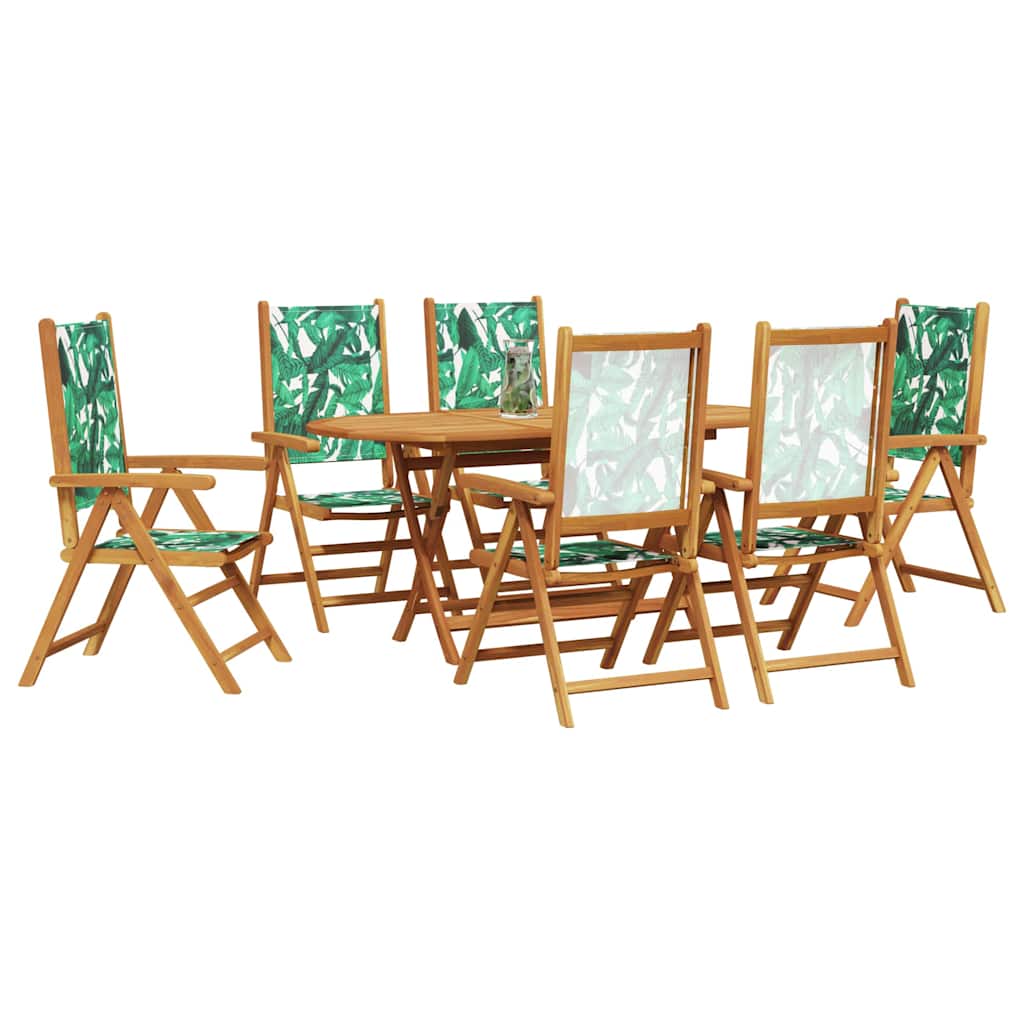 Garden Dining Set Folding 7 pcs Leaf Pattern Solid Acacia Wood