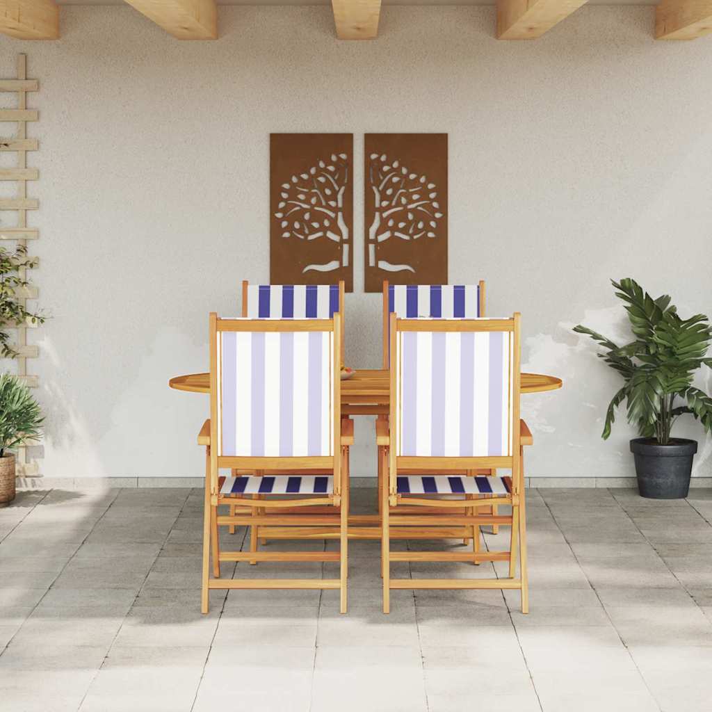 Garden Dining Set 5 pcs Blue and White Solid Acacia Wood