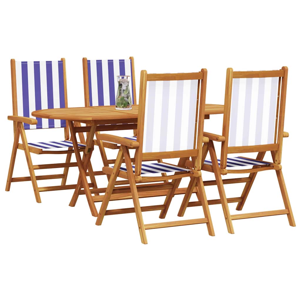 Garden Dining Set 5 pcs Blue and White Solid Acacia Wood