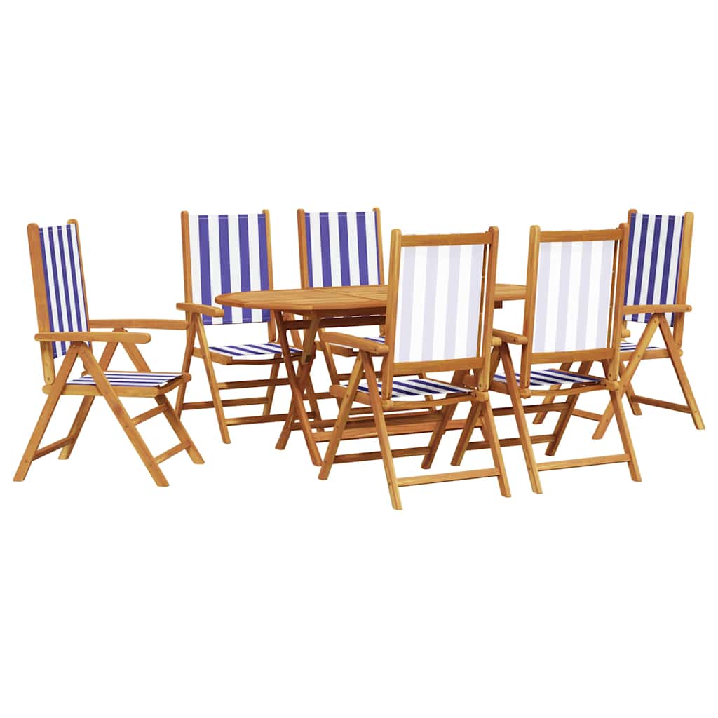 Garden Dining Set 7 pcs Blue and White Solid Acacia Wood
