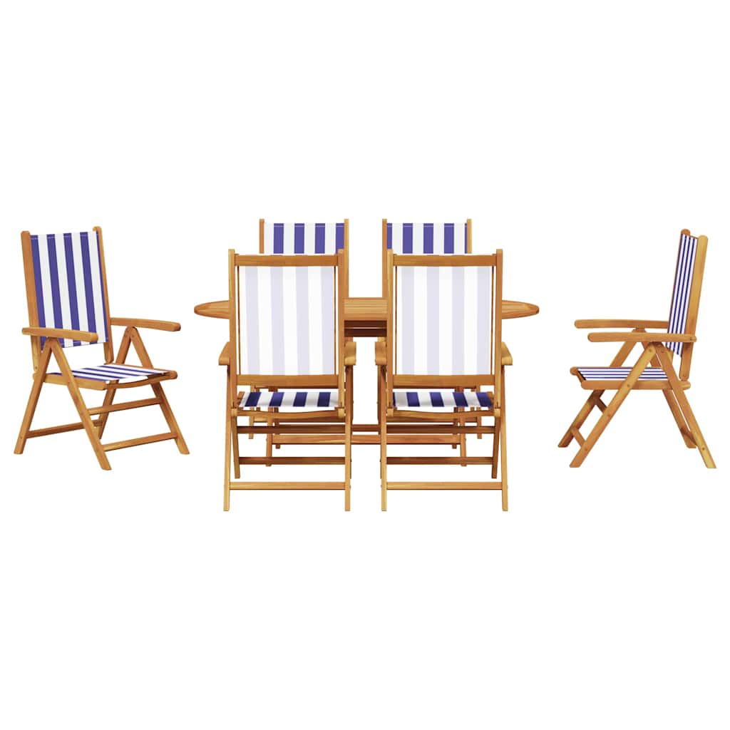 Garden Dining Set 7 pcs Blue and White Solid Acacia Wood