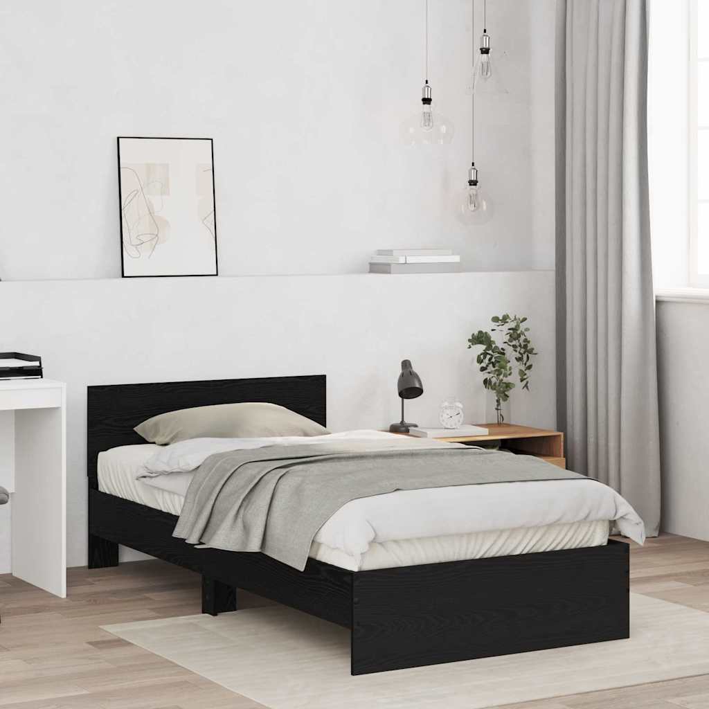Bed Frame Black Oak 203 x 104 x 70 cm Engineered Wood