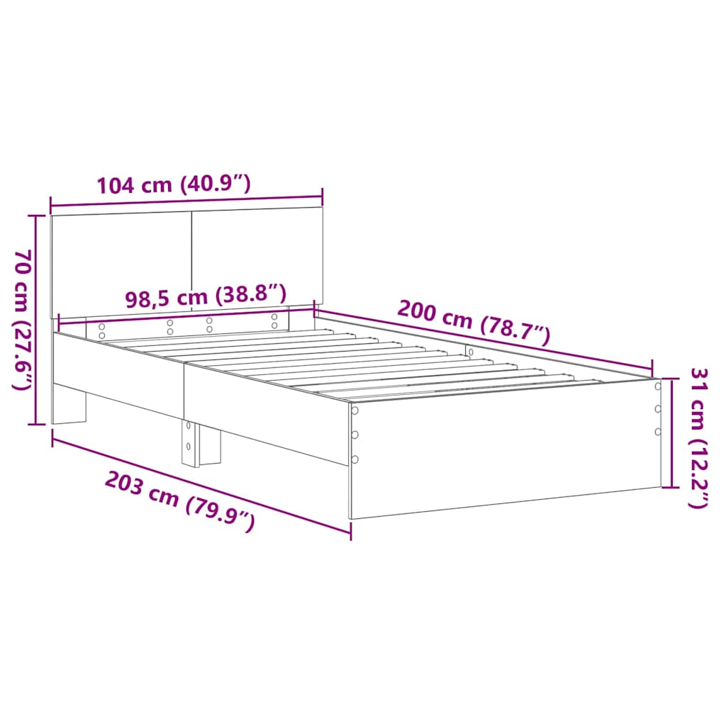 Bed Frame Black Oak 203 x 104 x 70 cm Engineered Wood