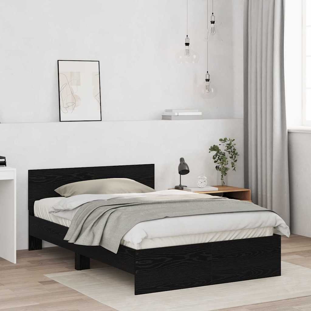 Bed Frame Black Oak 193 x 125 x 70 cm Engineered Wood
