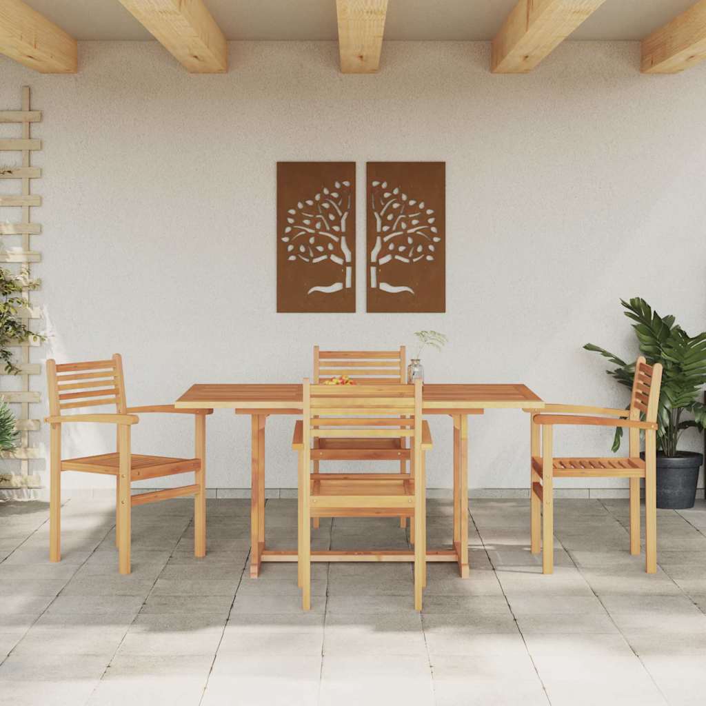Garden Dining Set 5 pcs Natural Solid Acacia Wood