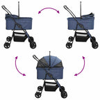 Folding Pet Stroller Adjustable Blue 81 x 47 x 99 cm Polyester