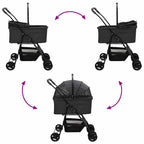 Folding Pet Stroller Adjustable Black 81 x 47 x 99 cm Polyester