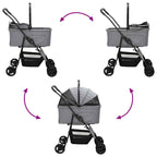 Folding Pet Stroller Adjustable Grey 81 x 47 x 99 cm Polyester