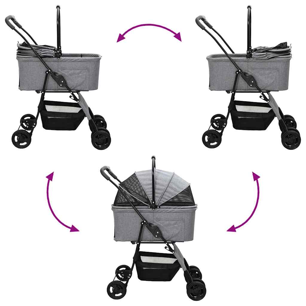 Folding Pet Stroller Adjustable Grey 81 x 47 x 99 cm Polyester