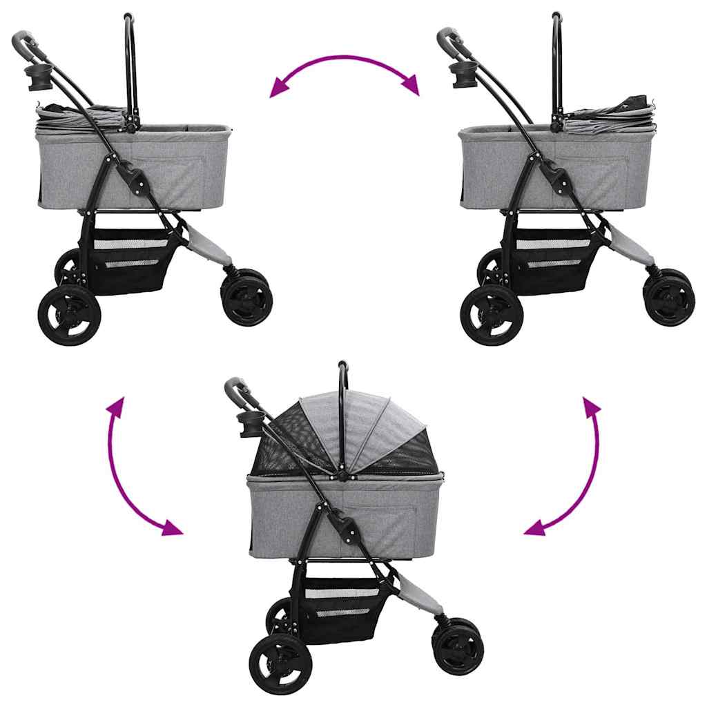 Folding Pet Stroller Adjustable Grey 78 x 54 x 101 cm Polyester
