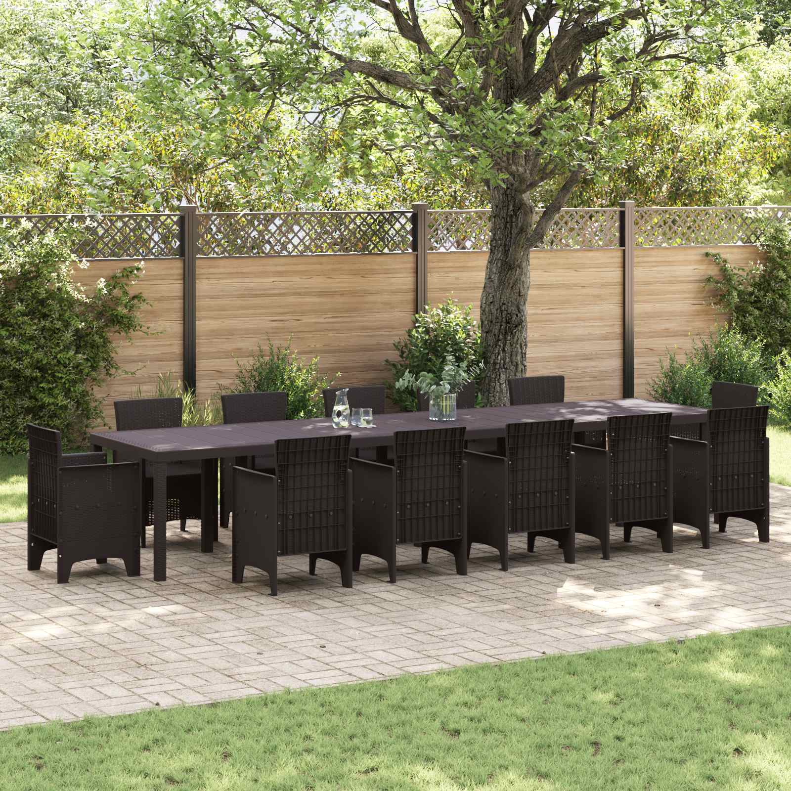 Garden Table Brown 400 x 100 x 73 cm Poly Rattan
