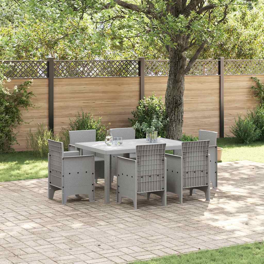 Garden Dining Set 7 pcs Light Grey Polt rattan