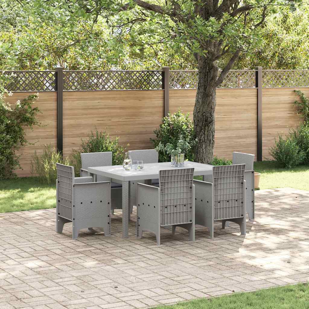 Garden Dining Set 7 pcs Light Grey Polt rattan