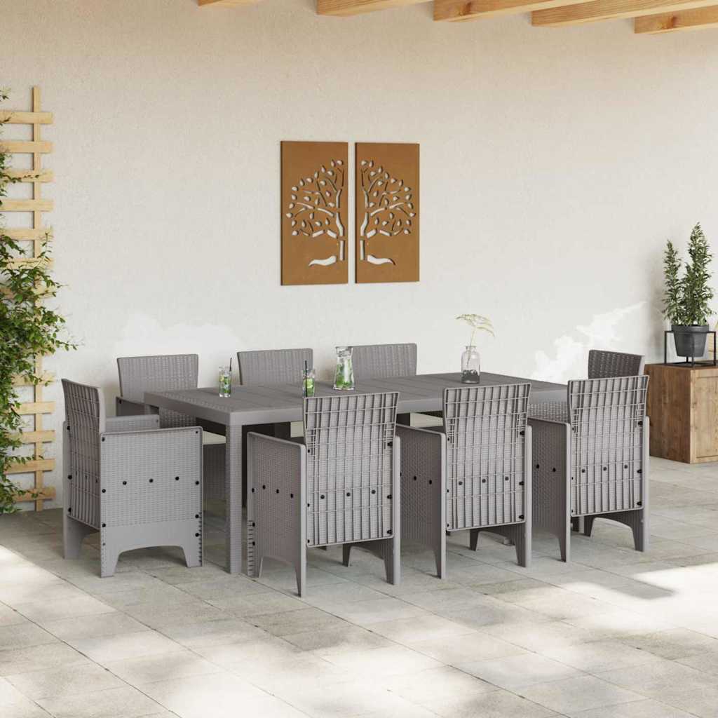 Garden Dining Set 9 pcs Light Grey Polypropylene